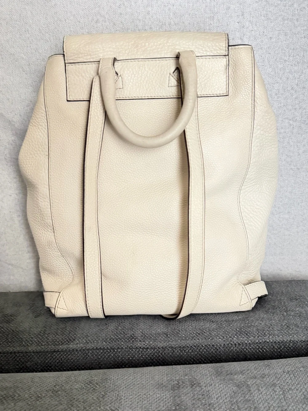 Tory Burch Cream Pebbled Leather Backpack with Embossed Logo